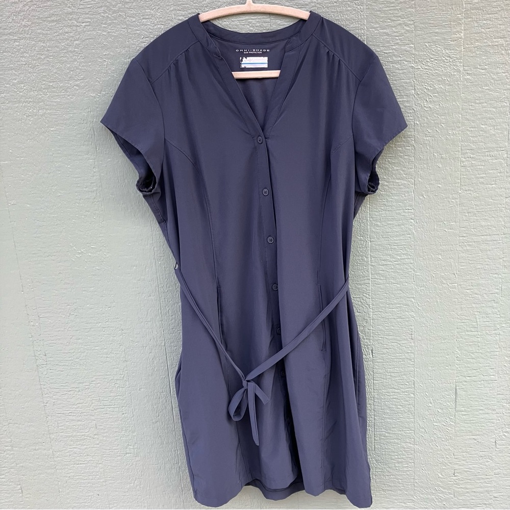 Columbia Omni-Shade Dress, Belted, Gray, sz Large